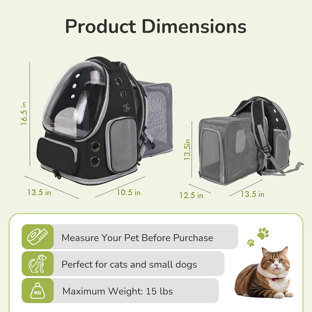 Black Expandable Cat Backpack Carrier B696
