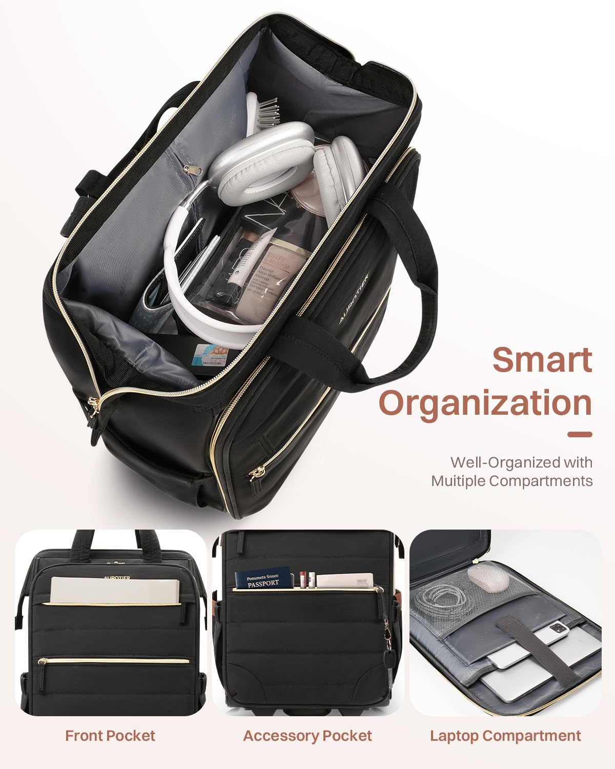Rolling Puffer Laptop Bag Set with Wheels, 16 Inch Underseat Carry on Luggage P195