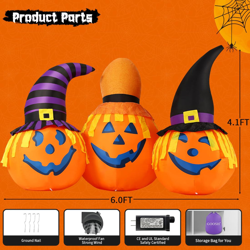 6 FT Halloween Inflatables Outdoor Pumpkin Combo with LED Lights F55712