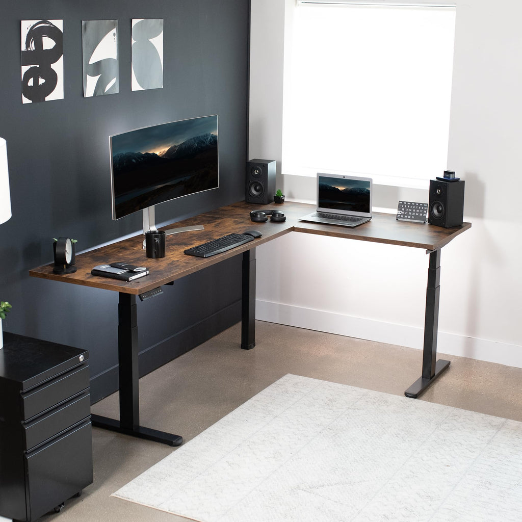 Black Electric Corner 3 Leg Standing Desk Frame H228