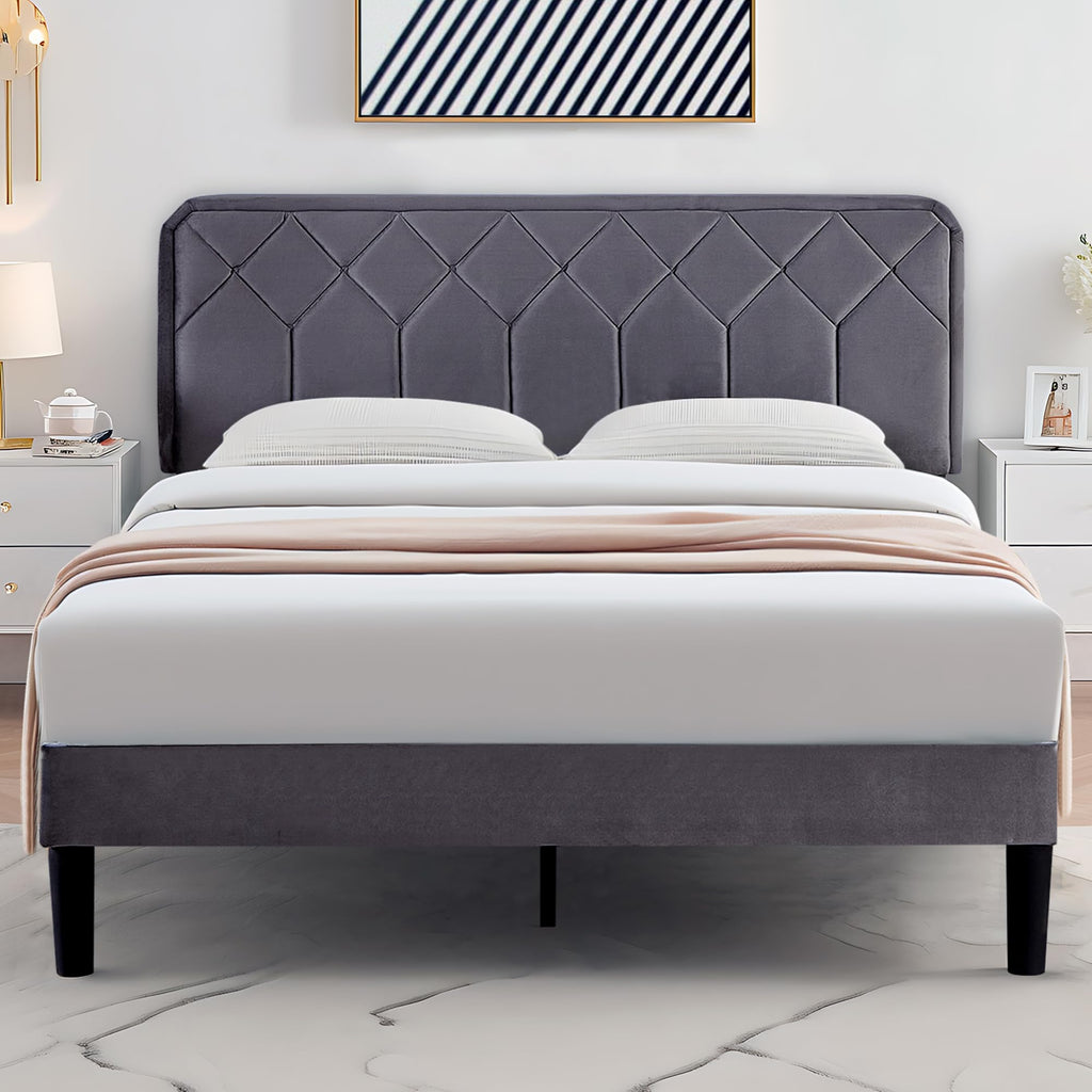 Queen Size Velvet Upholstered Platform Bed Frame Y828