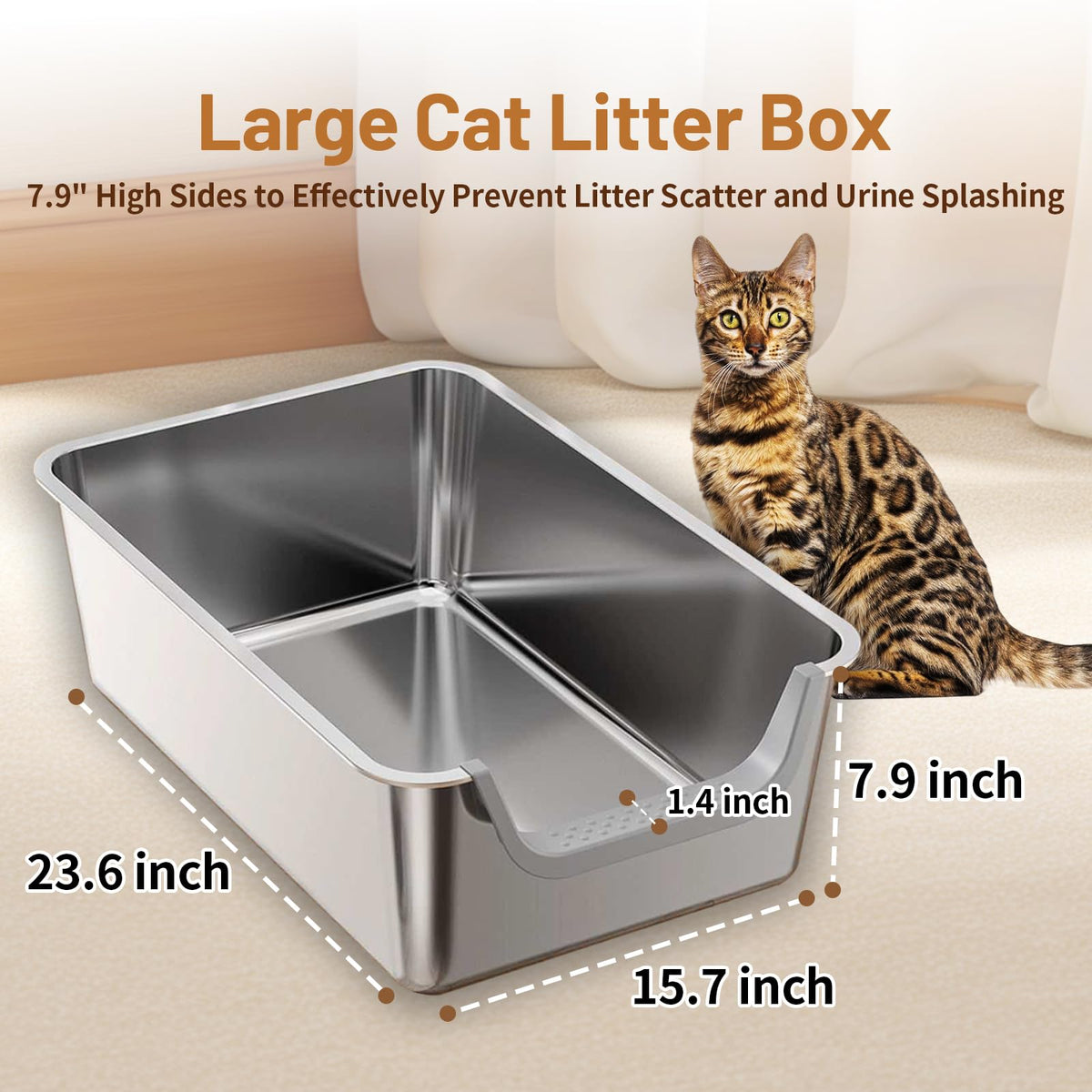 Stainless Steel Cat Litter Box with Low Entry L976455