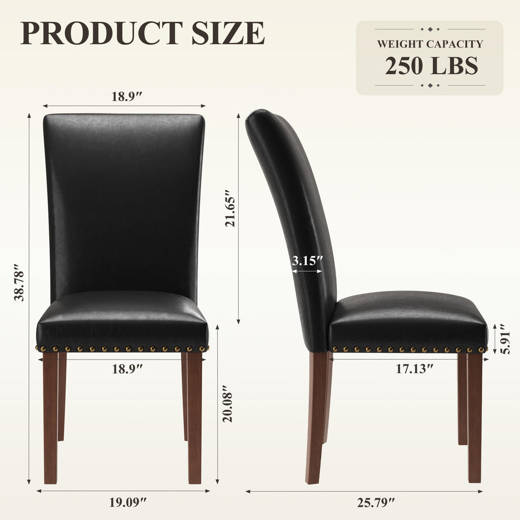 Black Leather Dining Chairs Set of 2 with Wood Legs S823801