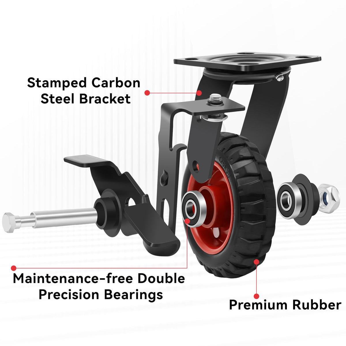 5 Inch Heavy Duty Solid Rubber Casters Set of 4 with Knobby Tread X24146