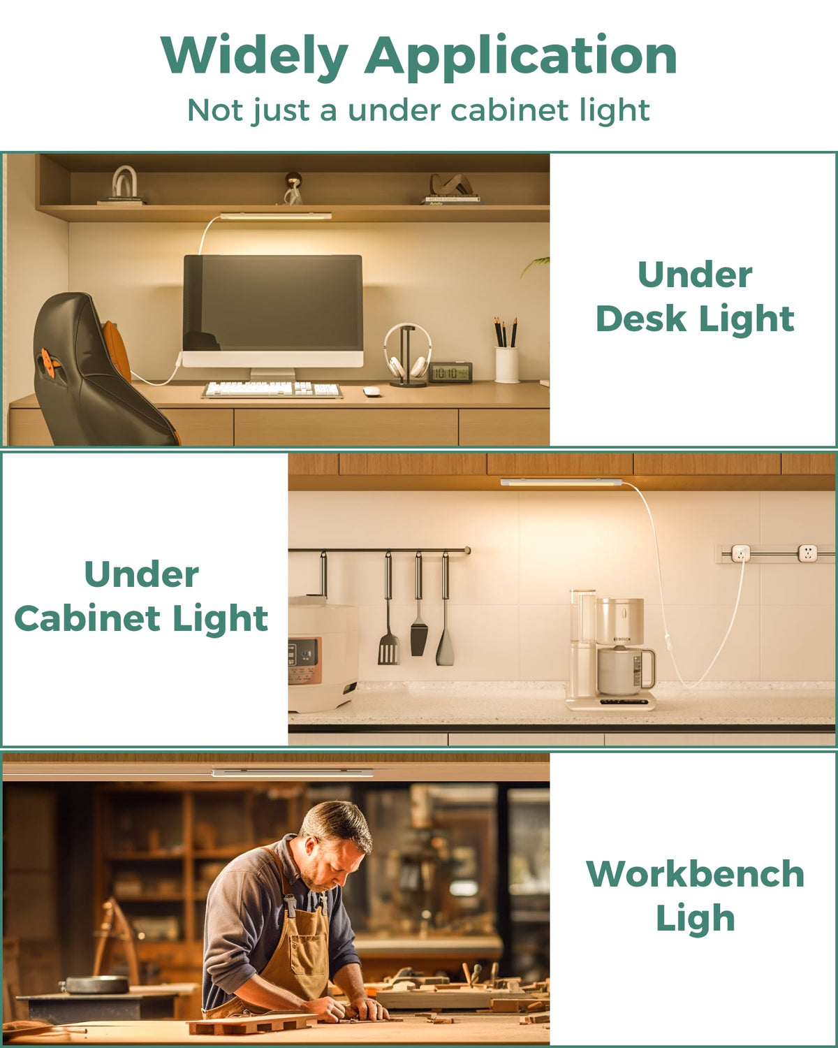 16" Under Cabinet LED Lights Plug in Workbench Light 700LM 2700K H1762