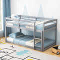 Twin Over Twin Solid Wood Low Bunk Bed with Ladder and Guardrails C84253