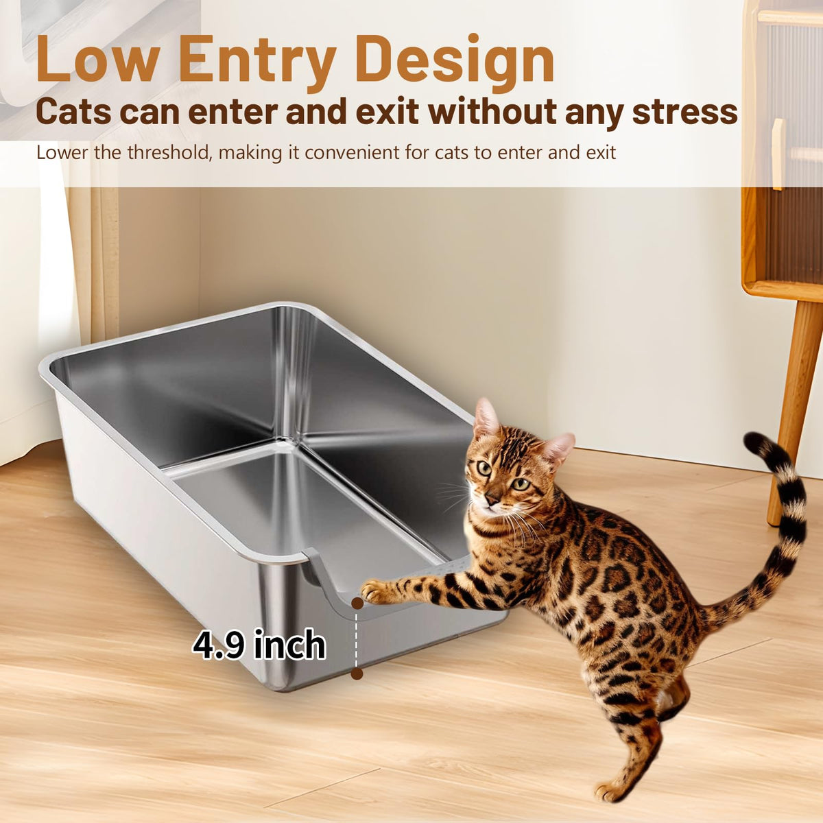 Stainless Steel Cat Litter Box with Low Entry L976455