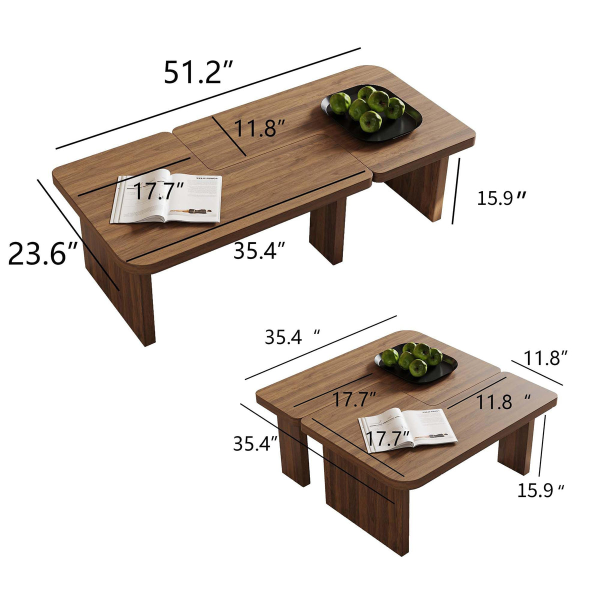 Brown Wooden L-Shape Coffee Table Set of 2 V5387