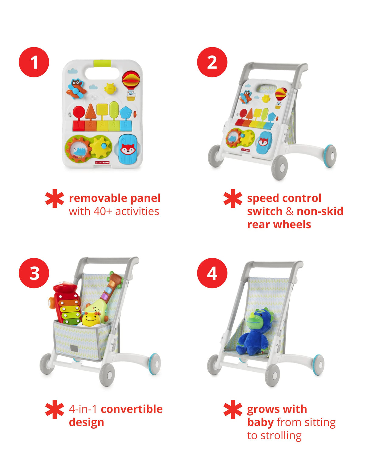 4-in-1 Sit to Stand Baby Walker with 40+ Activities E486