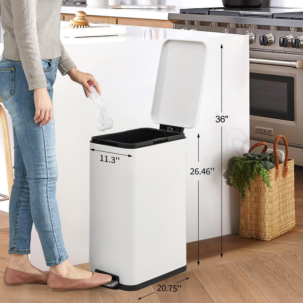 13 Gallon Stainless Steel Slim Trash Can with Soft-Close Lid Y52578