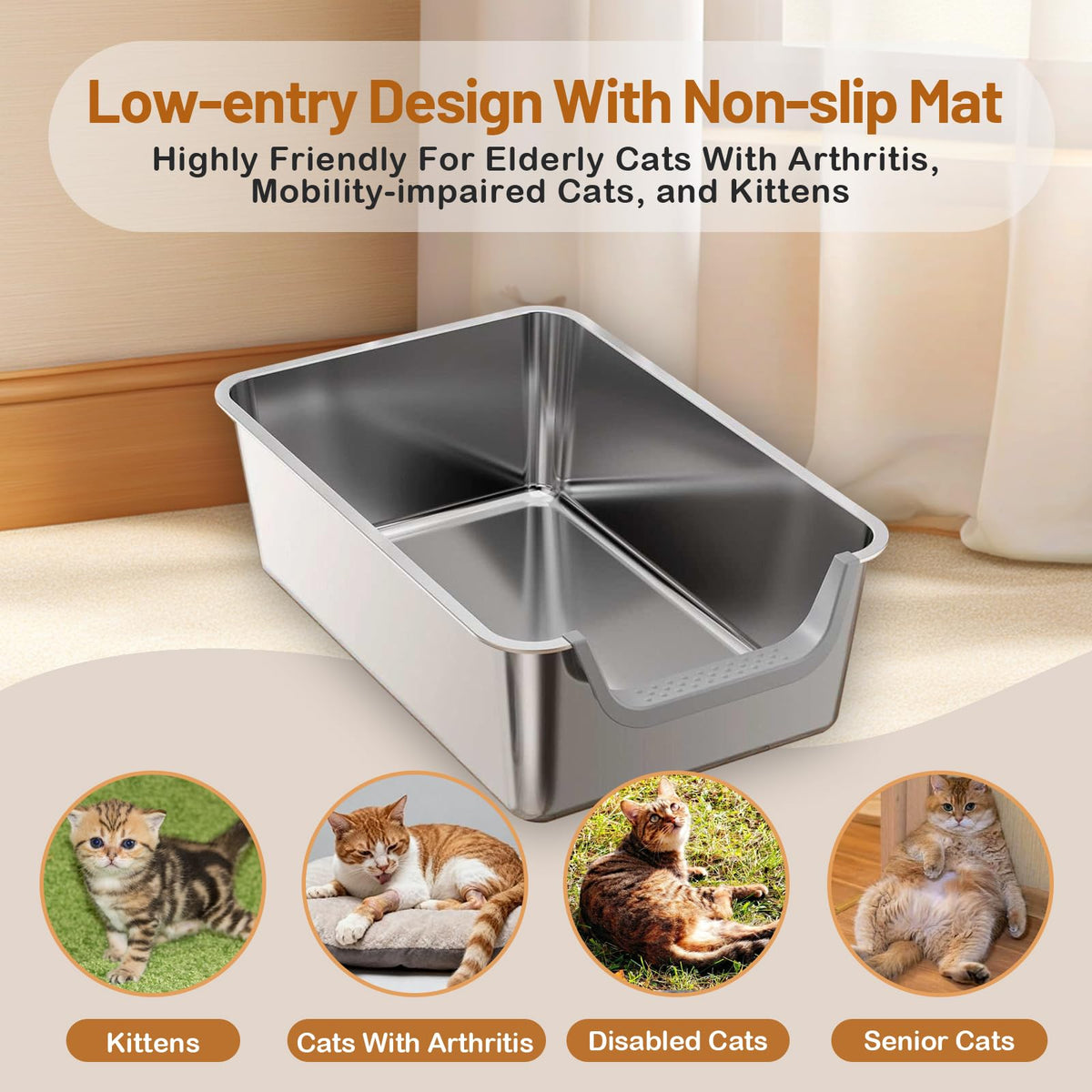 Stainless Steel Cat Litter Box with Low Entry L976455