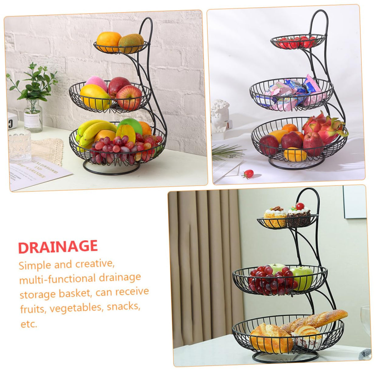 Black 3-Tier Iron Fruit Basket L1626