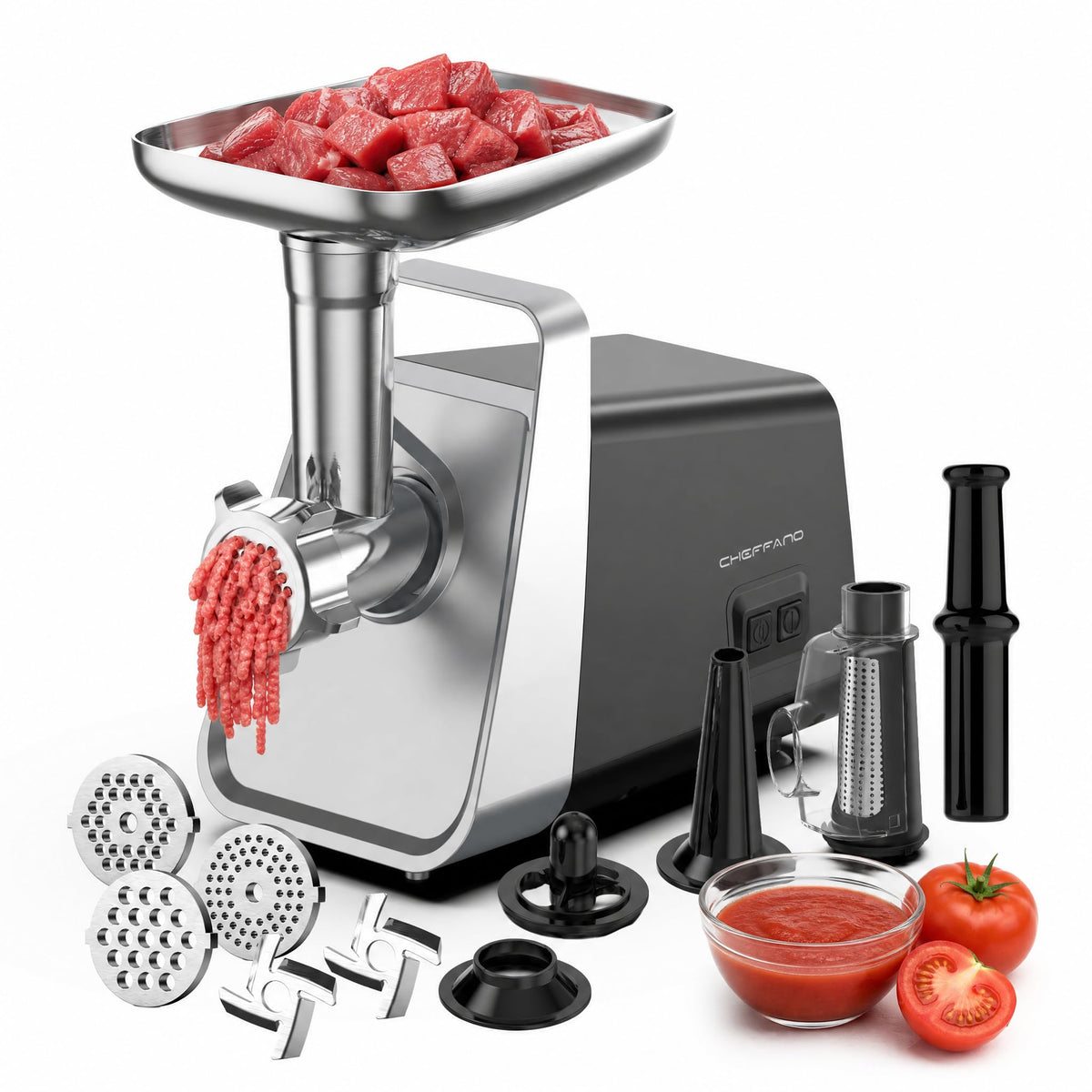 Electric Meat Grinder with Sausage Stuffer, 2 Blades, 3 Plates, 2800W V708334