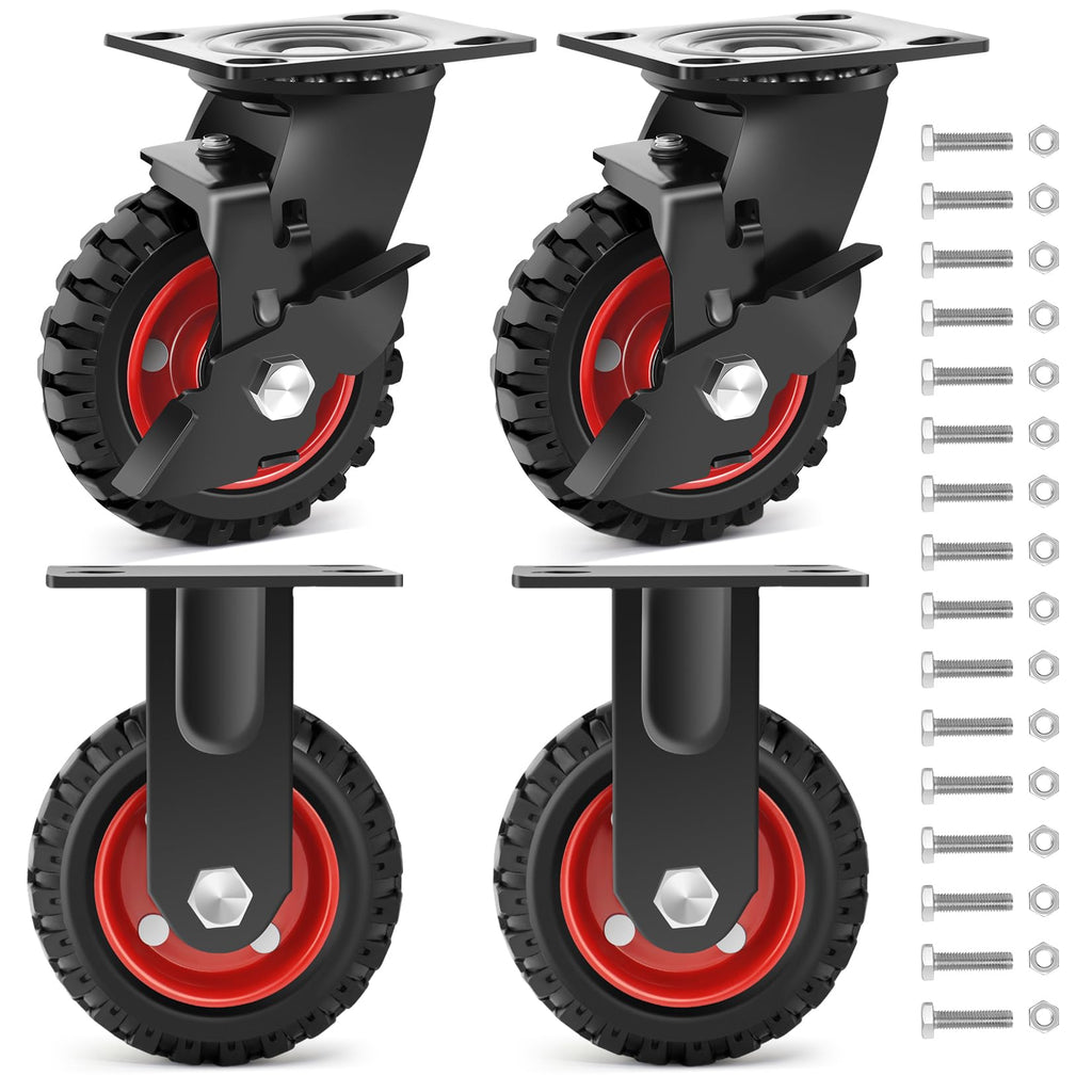 5 Inch Heavy Duty Solid Rubber Casters Set of 4 with Knobby Tread X24146