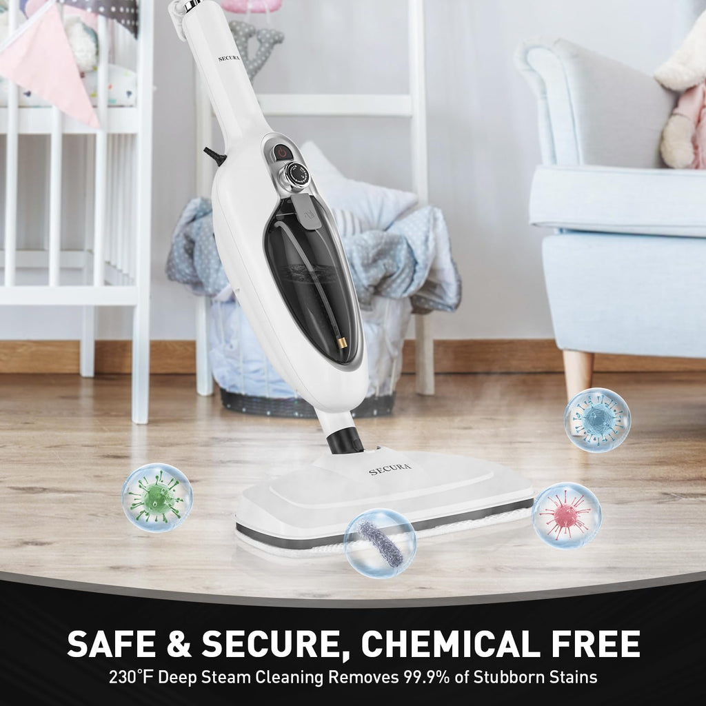 White 10-in-1 Detachable Steam Mop with 3 Microfiber Pads W59913