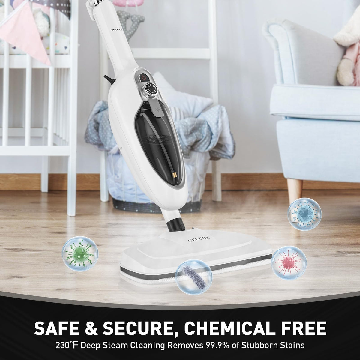 White 10-in-1 Detachable Steam Mop with 3 Microfiber Pads W59913