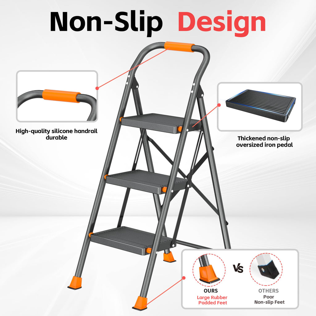 3 Step Ladder 600lbs Folding Step Stool B264