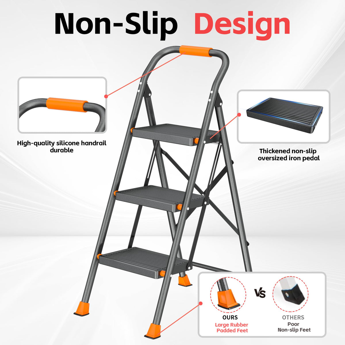 3 Step Ladder 600lbs Folding Step Stool B264