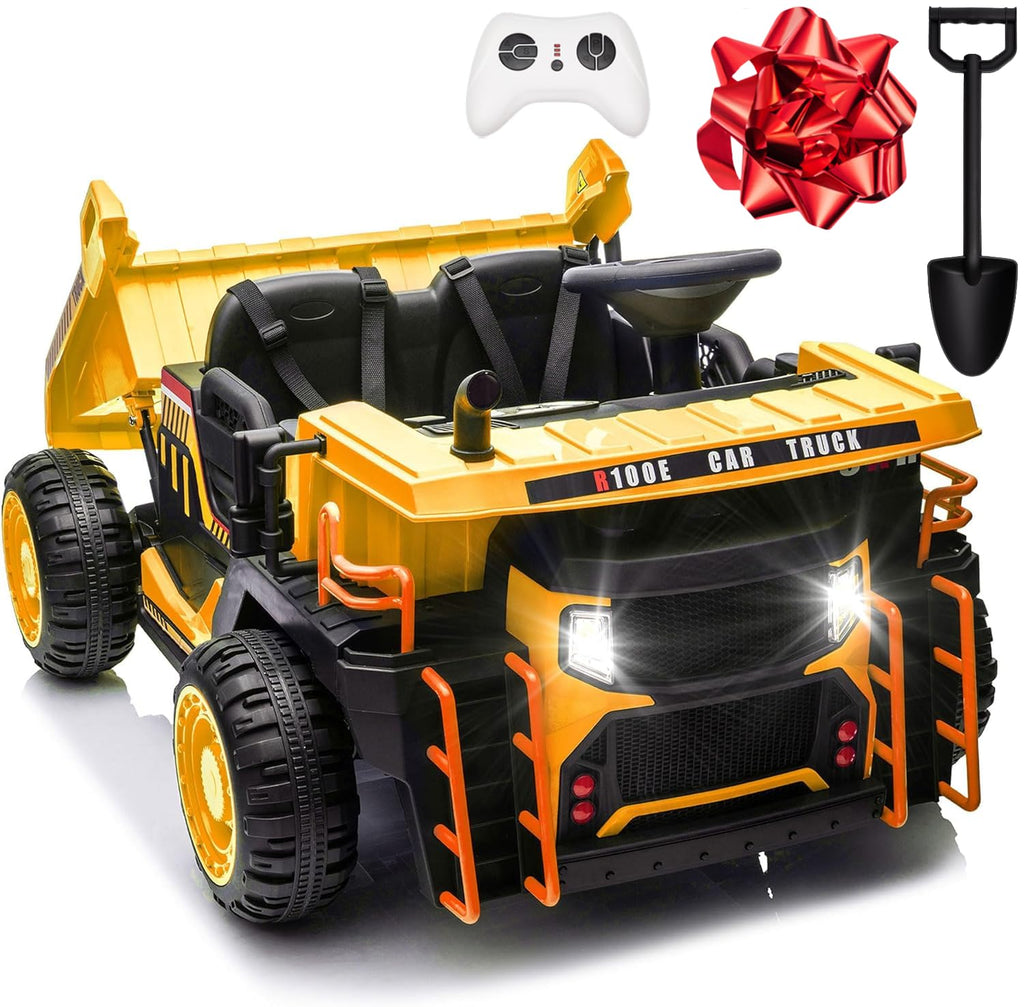 24V 2 Seater Ride on Dump Truck with 400W Motors, Yellow J7486