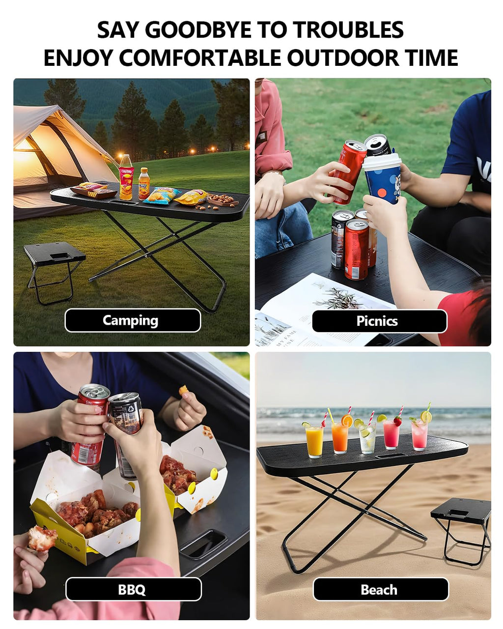 Portable Folding Camping Table with 2 Pack Chair A738596