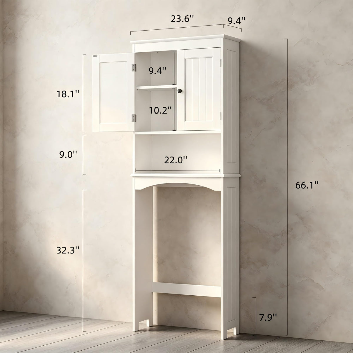 Over The Toilet Storage Cabinet with Open Shelf White R344