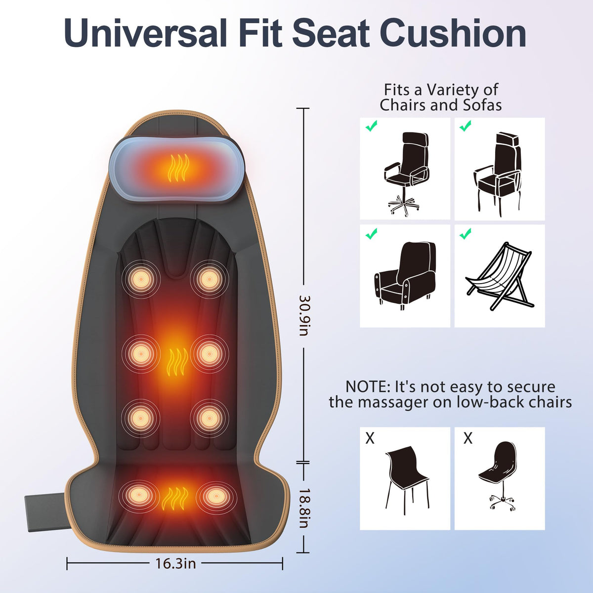 Vibration Back Massager with Heat, 8 Motor Massage Seat Cushion Q764810