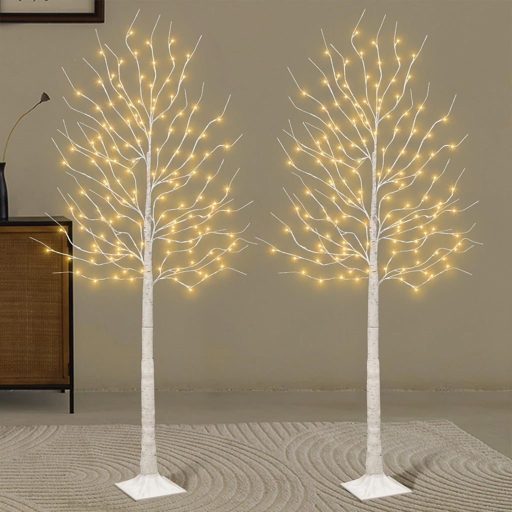 Set of 2 6 feet Lighted Birch Tree 160 LED Warm White J56028