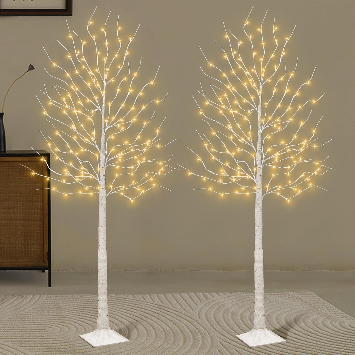 Set of 2 6 feet Lighted Birch Tree 160 LED Warm White J56028