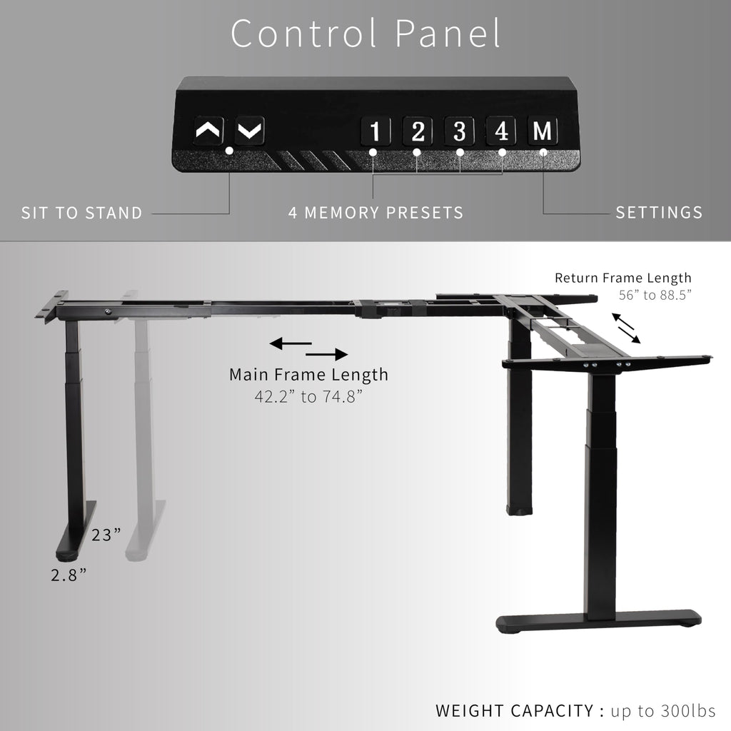 Black Electric Corner 3 Leg Standing Desk Frame H228