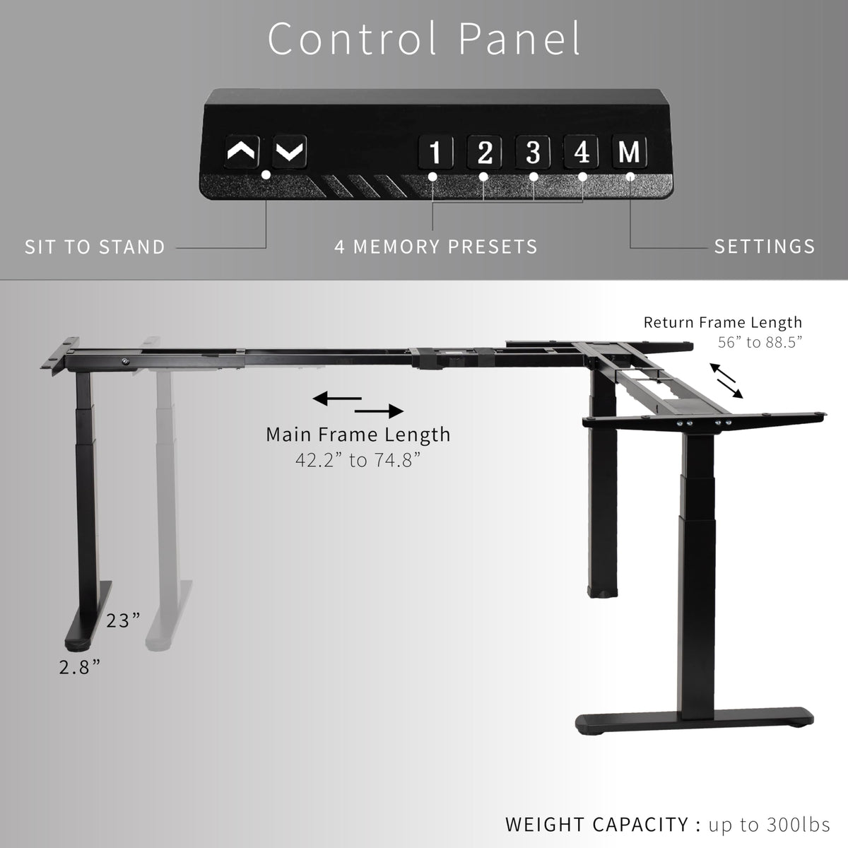 Black Electric Corner 3 Leg Standing Desk Frame H228