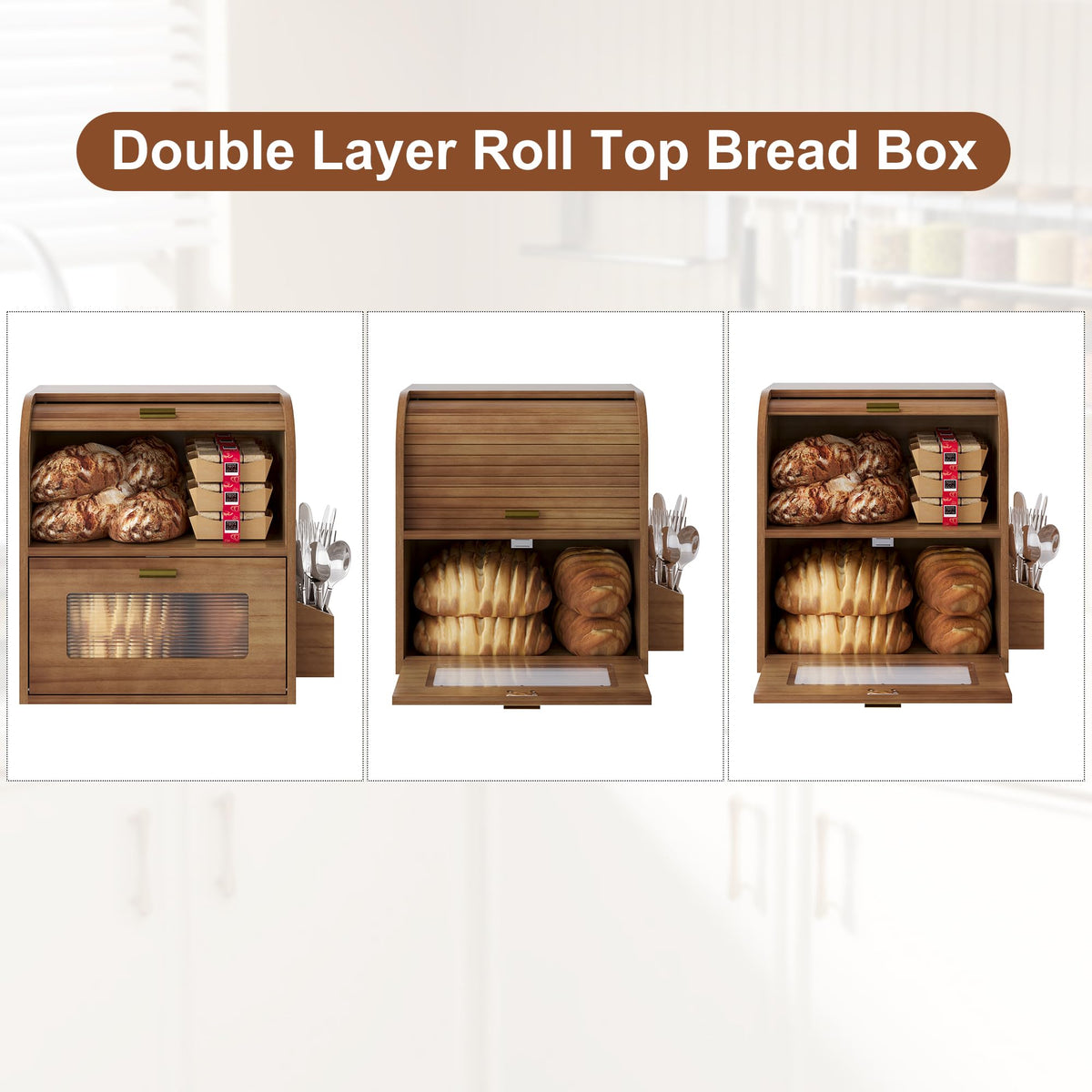 Roll Top Wooden Bread Box with Window R80610