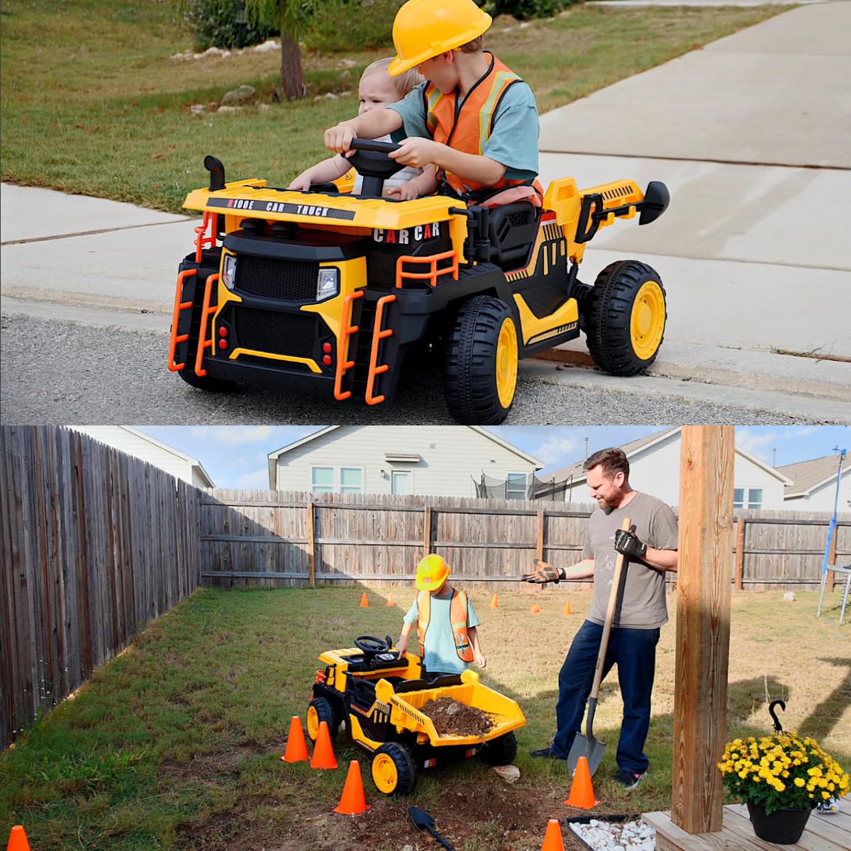 24V 2 Seater Ride on Dump Truck with 400W Motors, Yellow J7486