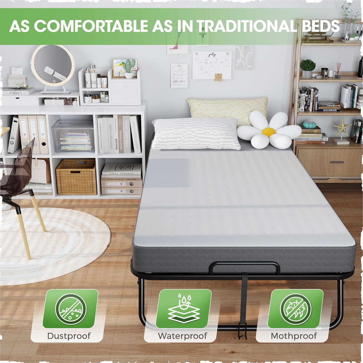 Folding Guest Bed Single Size with 5 Inch Memory Foam Mattress U241825