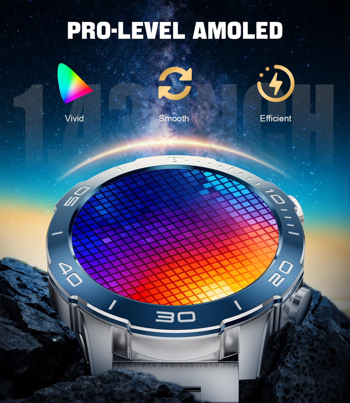 Smart Watch with Heart Rate SpO2 Sleep Monitor IP68 Waterproof Silver Blue 40mm A82494