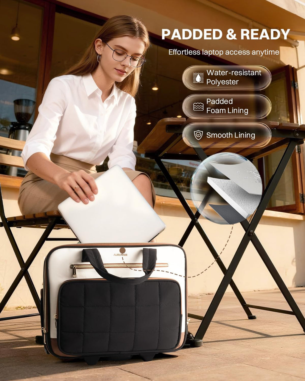 Rolling Puffer Laptop Bag Set with Wheels, 16 Inch Underseat Carry on Luggage P195
