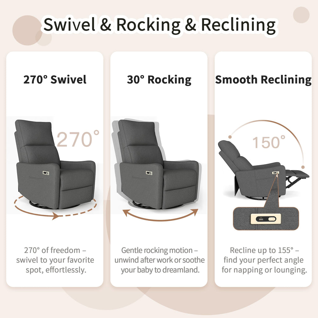 Dark Gray Velvet Swivel Rocker Chair L8329