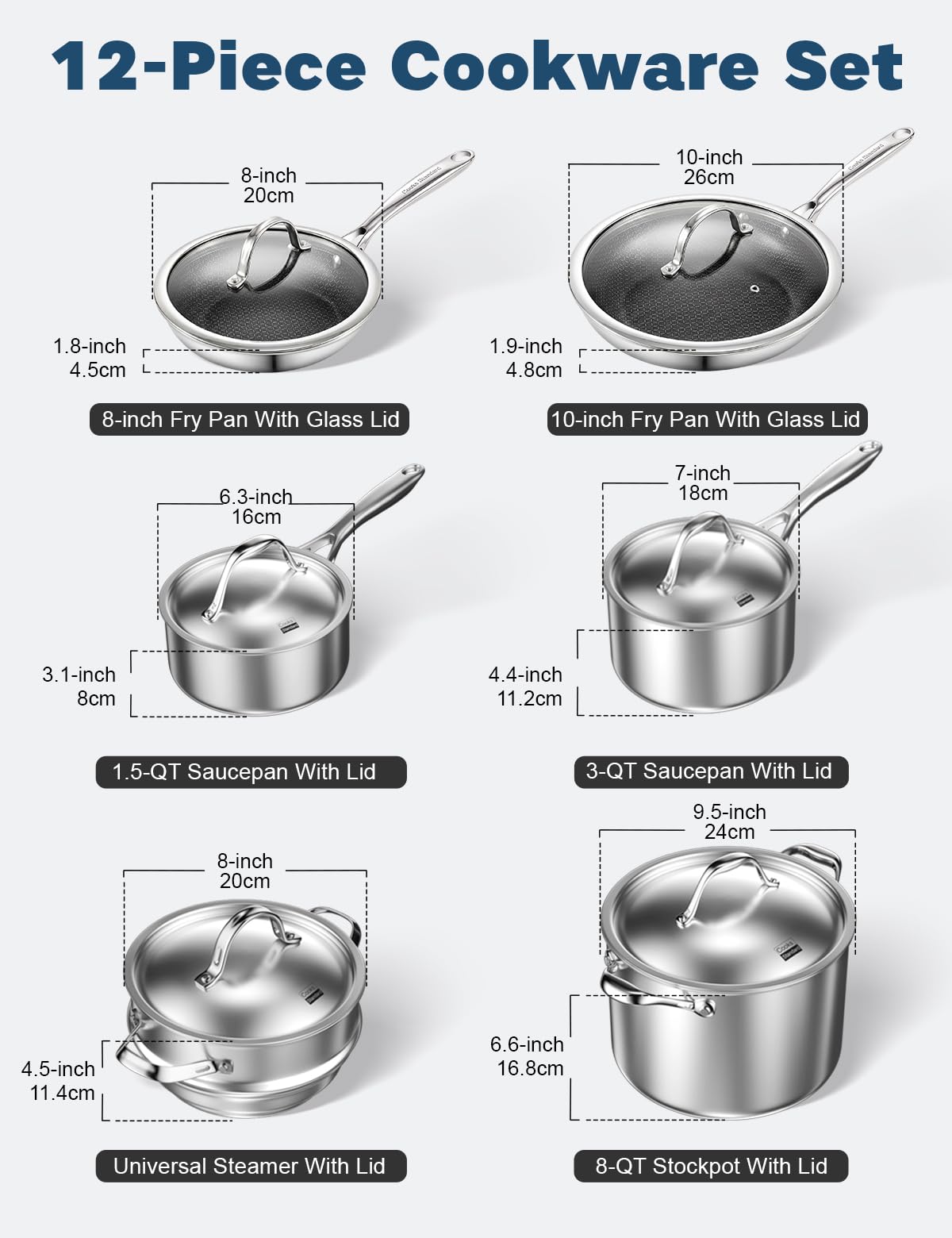 12-Piece Multi-Ply Clad Stainless Steel Cookware Set M3054