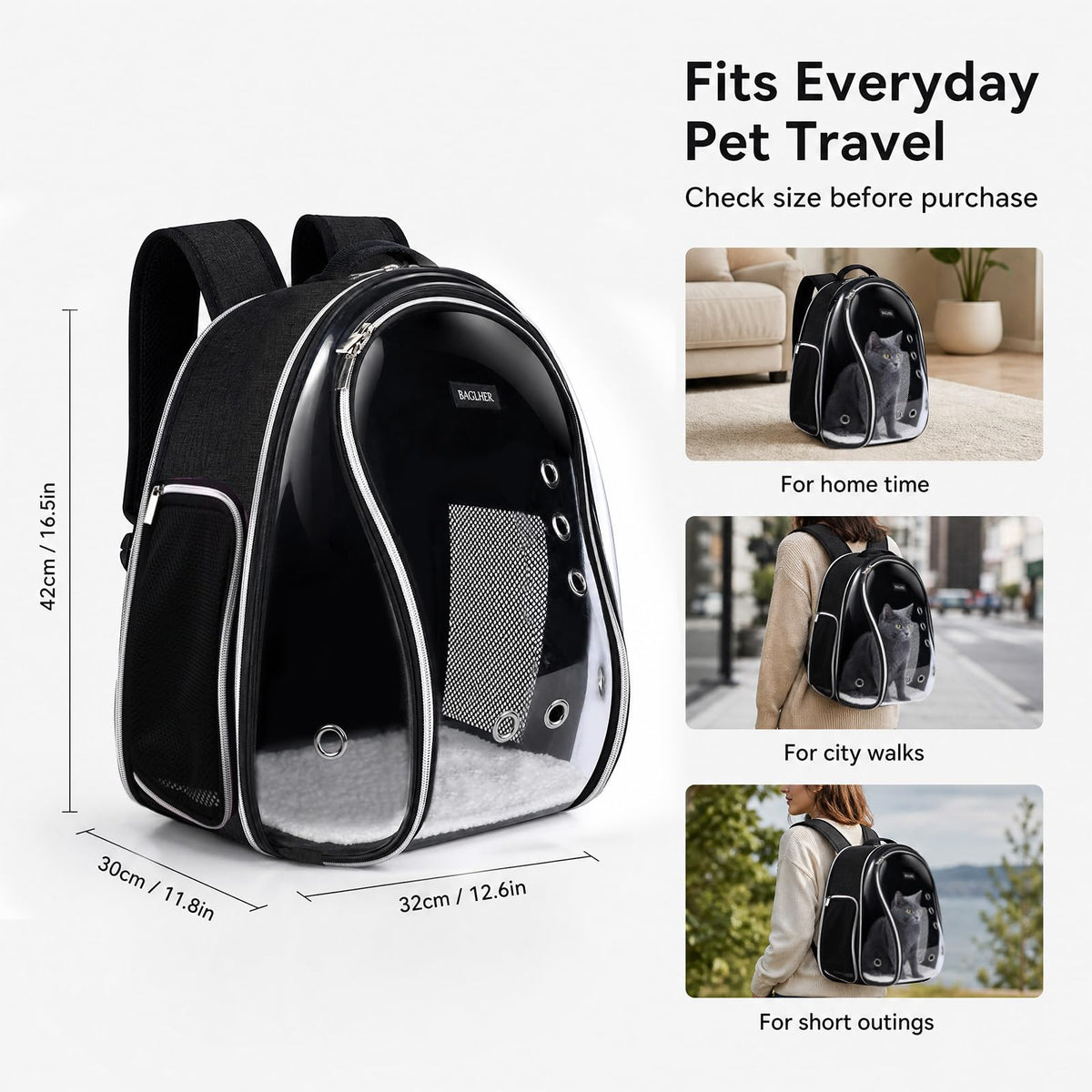 Cat Carrier Backpack Bubble 18 Lbs Black H8643