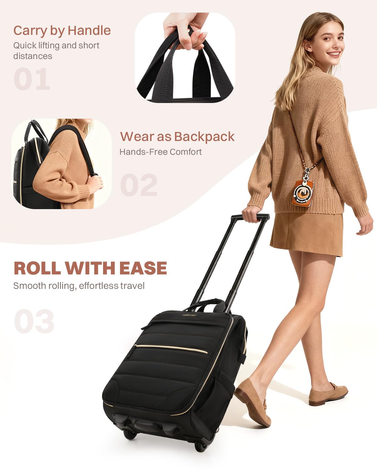Rolling Puffer Laptop Bag Set with Wheels, 16 Inch Underseat Carry on Luggage P195