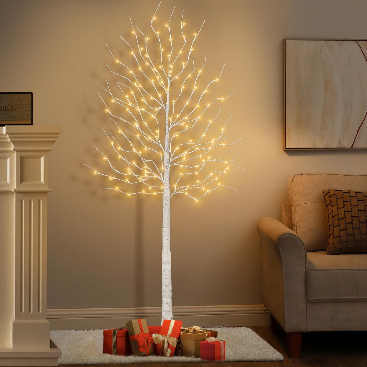 Set of 2 6 feet Lighted Birch Tree 160 LED Warm White J56028