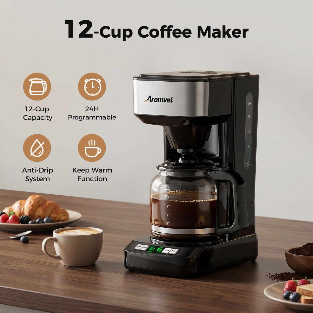 12-Cup Programmable Drip Coffee Maker with Glass Carafe K6346