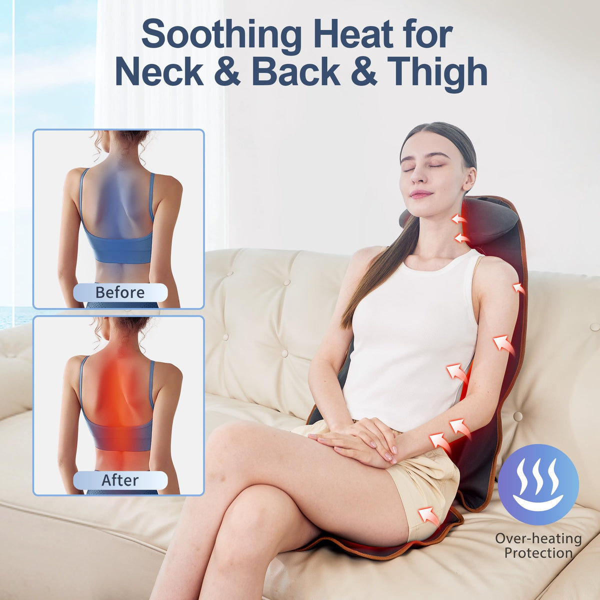 Vibration Back Massager with Heat, 8 Motor Massage Seat Cushion Q764810