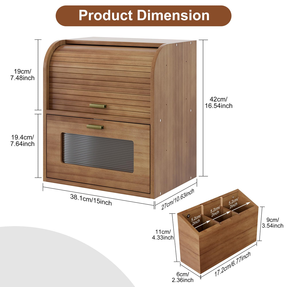 Roll Top Wooden Bread Box with Window R80610