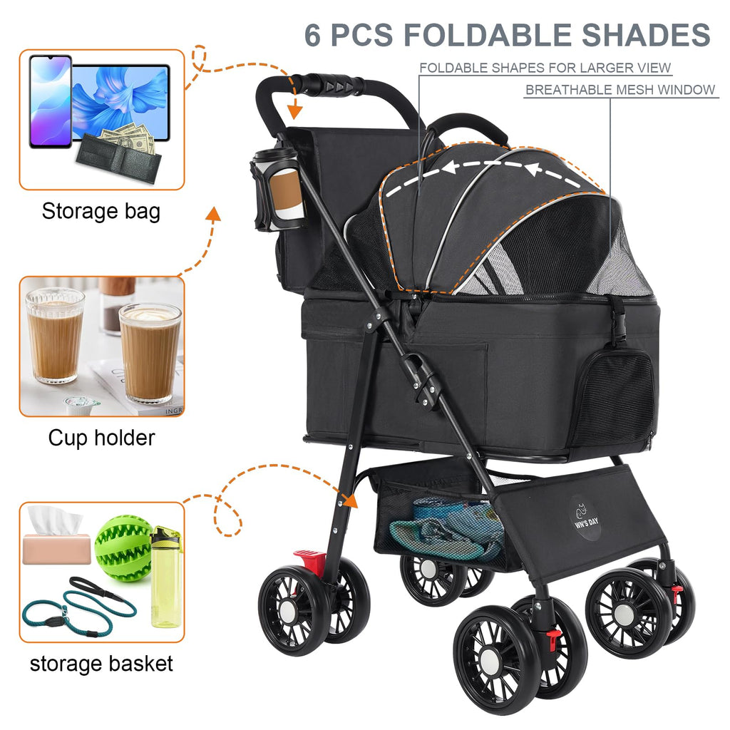 Foldable Pet Stroller with Removable Carrier and Storage Bag L717984