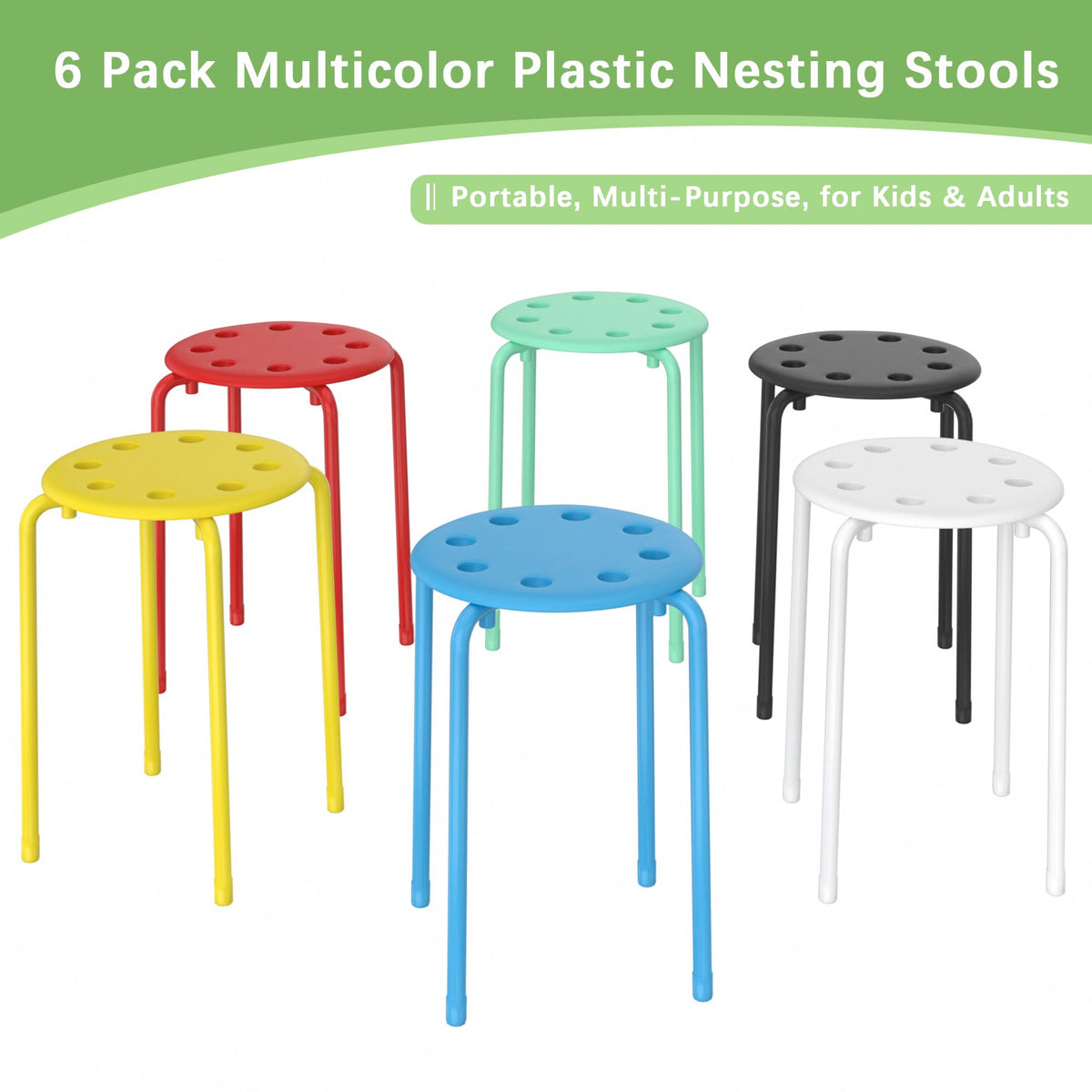 6 Piece Stacking Stools 17.7 Inch Colorful A99094