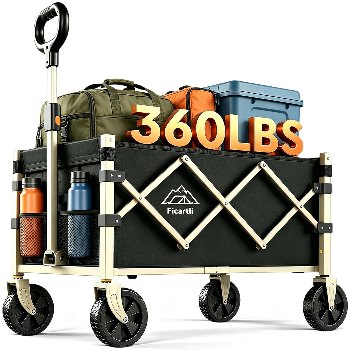 Collapsible Wagon with Wheels, Black Folding Cart E461927