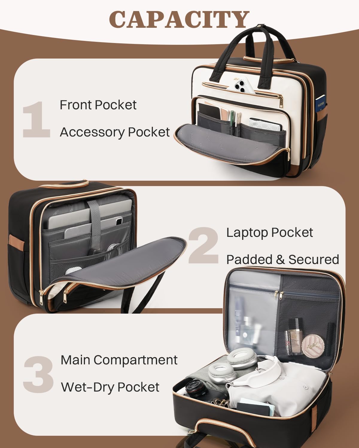 Rolling Puffer Laptop Bag Set with Wheels, 16 Inch Underseat Carry on Luggage P195