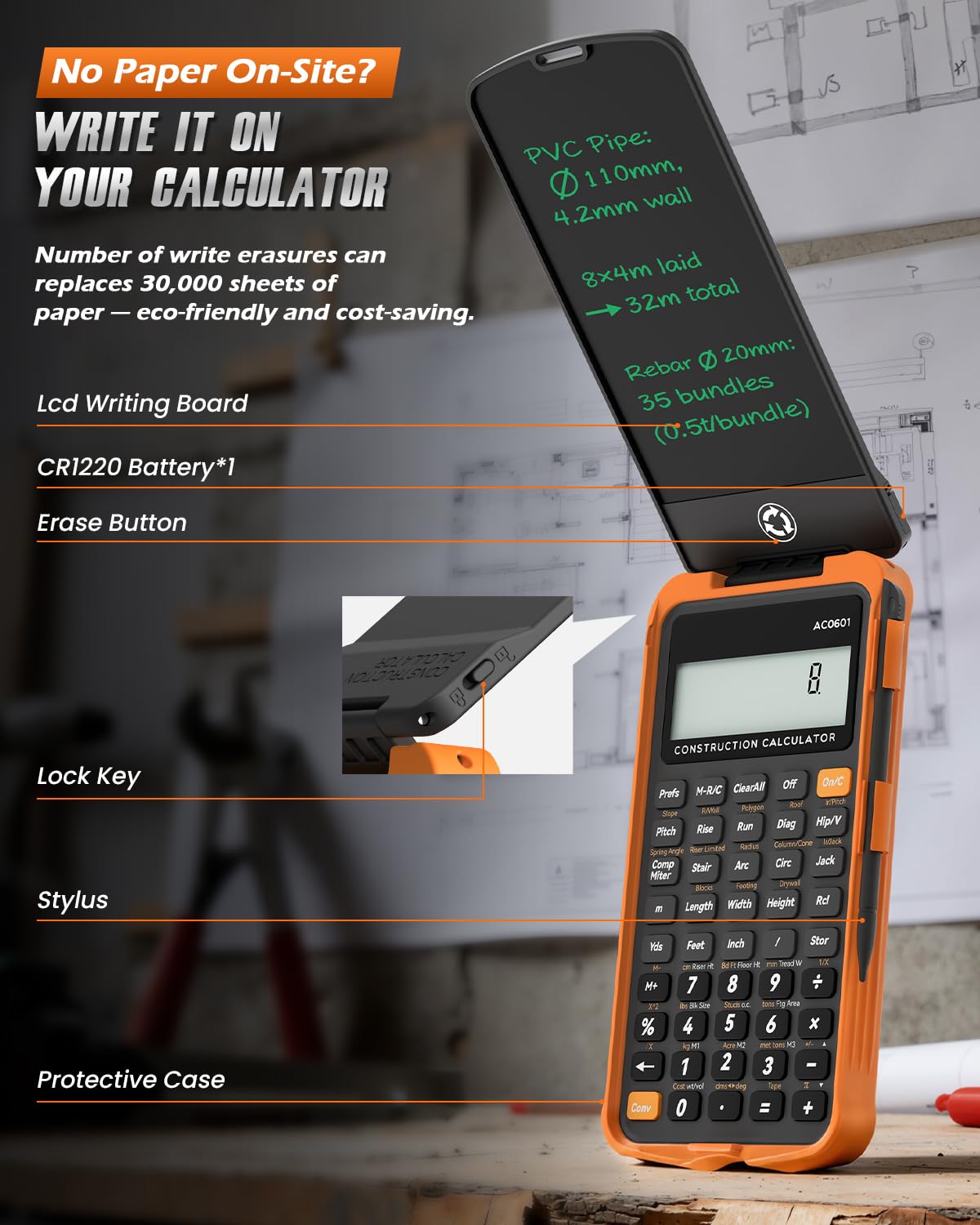 Construction Calculator with Writing Tablet G300224