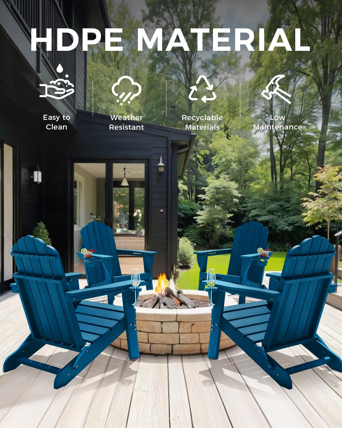 Folding Adirondack Chairs Set of 4 with 2 Cup Holders V244