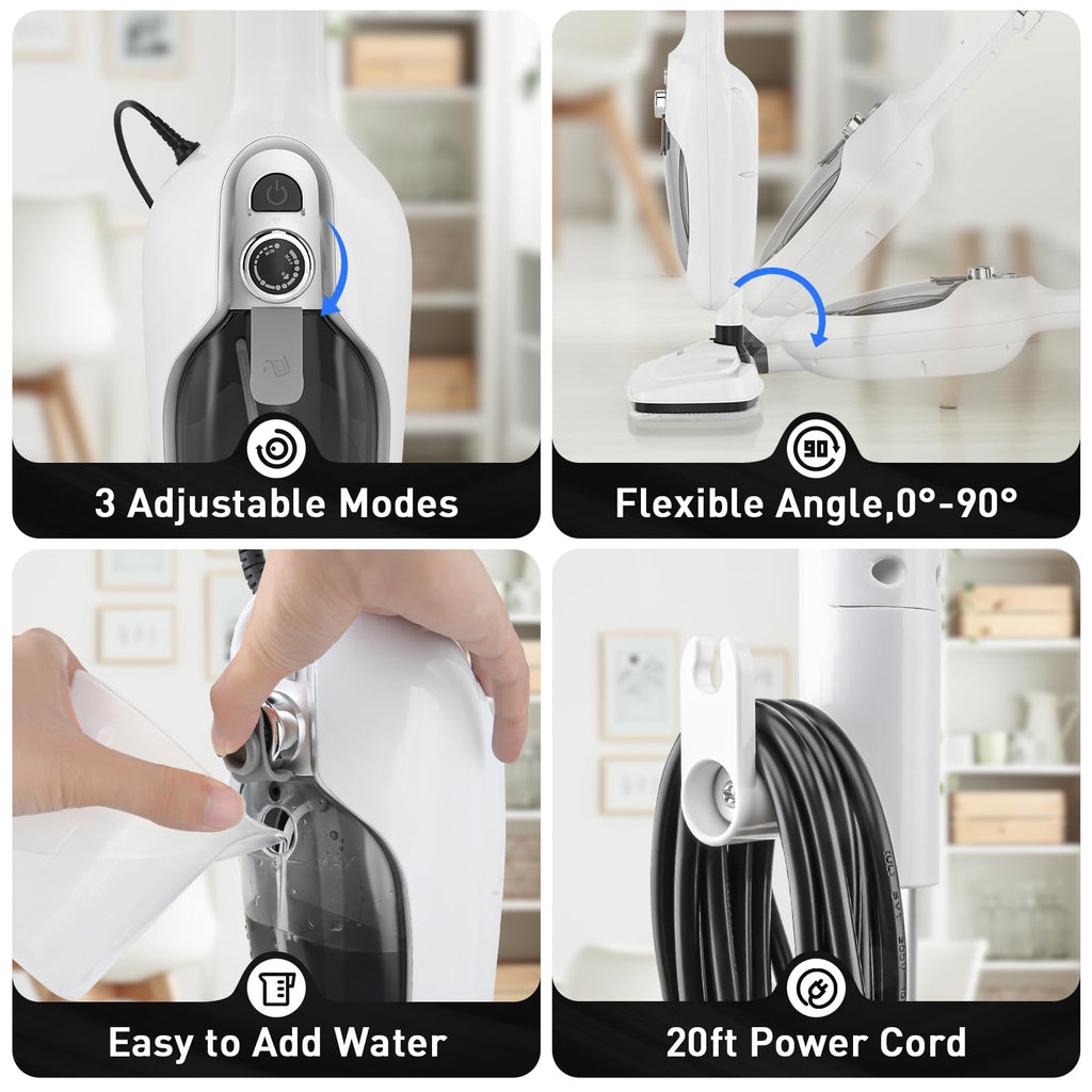 White 10-in-1 Detachable Steam Mop with 3 Microfiber Pads W59913